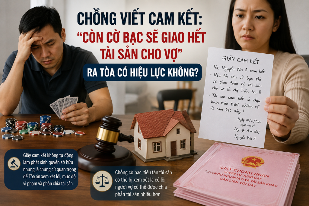 Chồng viết cam kết: “Còn cờ bạc sẽ giao hết tài sản cho vợ” – Khi ly hôn Tòa án có công nhận không?